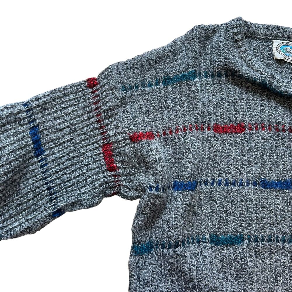 Vintage Gray Wool Sweater Men Sz Large 80s Dadcore Scandinavian Knit Retro Artsy - Picture 11 of 16